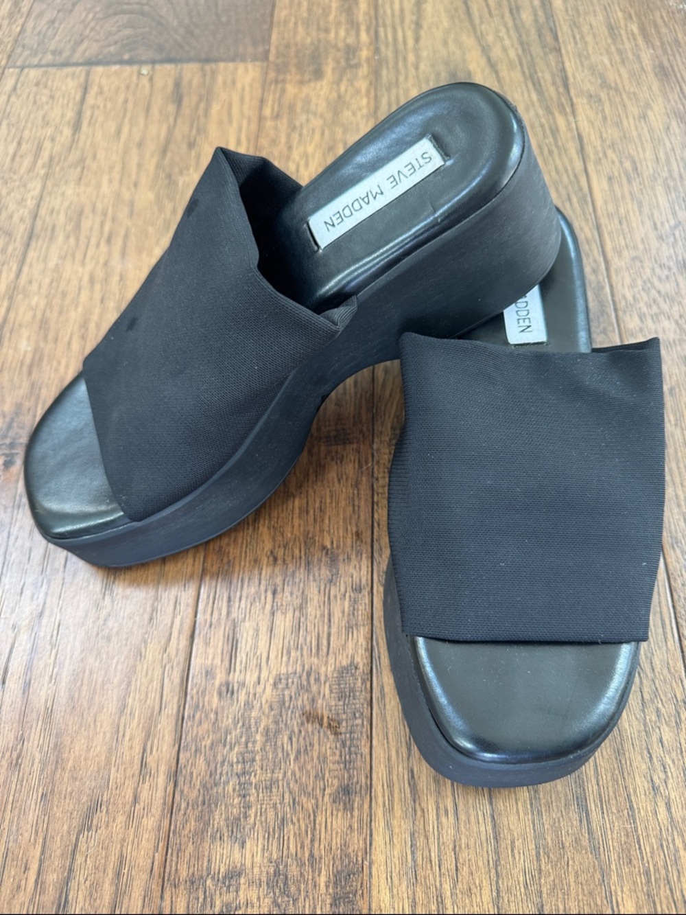 Steve Madden Black Fabric Platform Slide Mules
